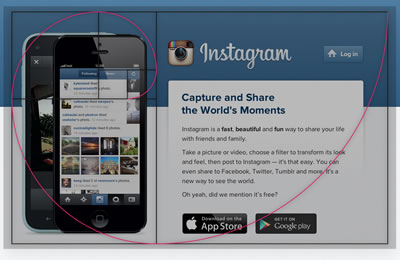 Instagram site overlayed with the golden section.