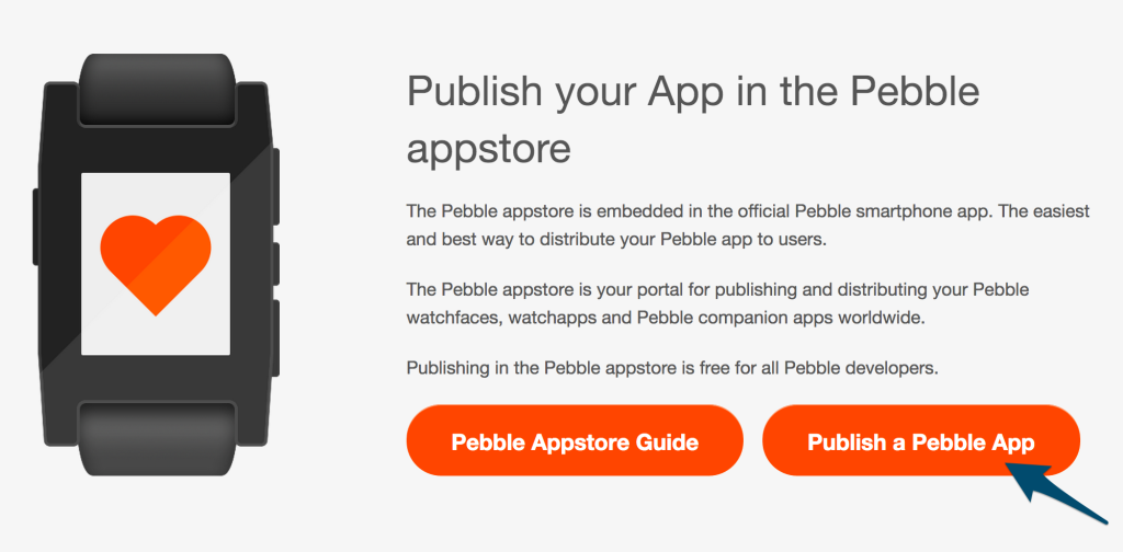 Screenshot of Publish a Pebble App button