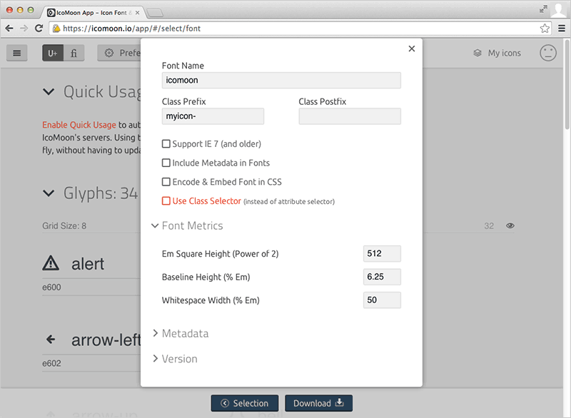 The font preferences panel