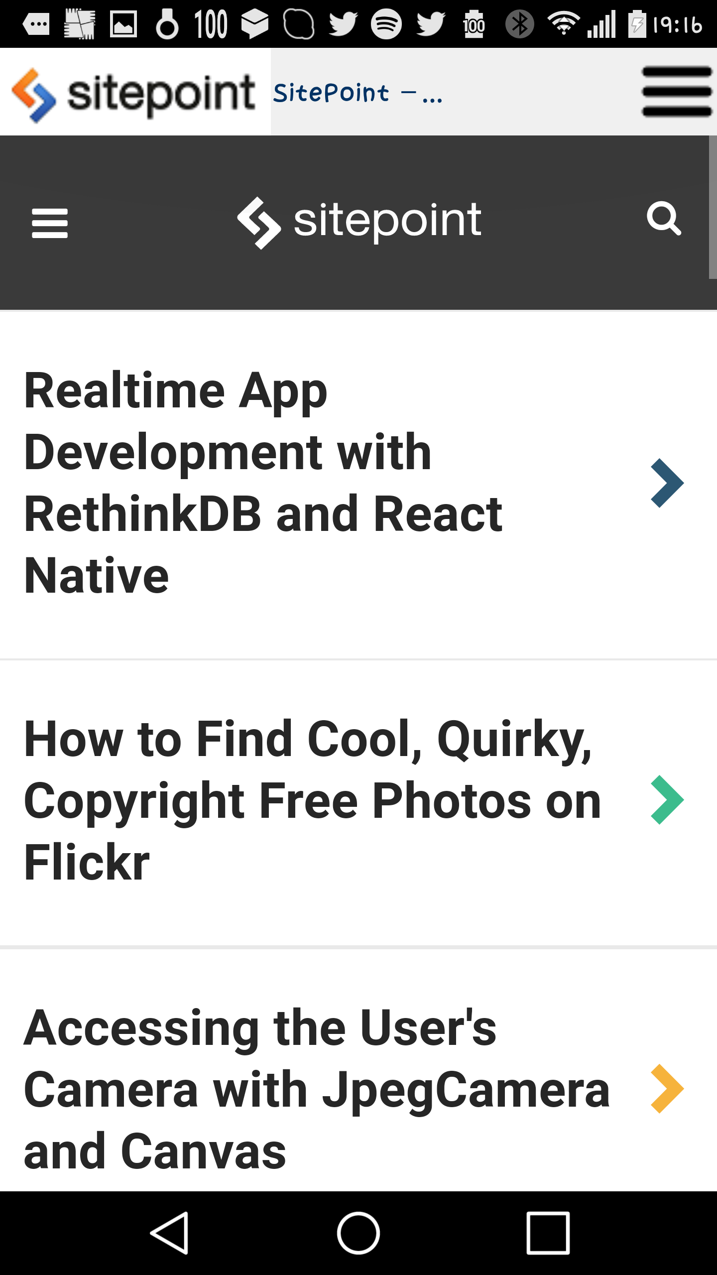 The mobile app browser as displayed on a phone