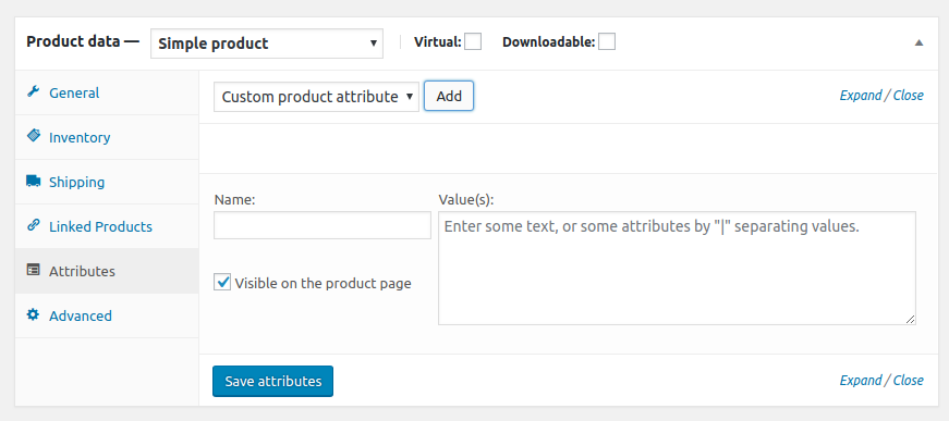 Product data attributes