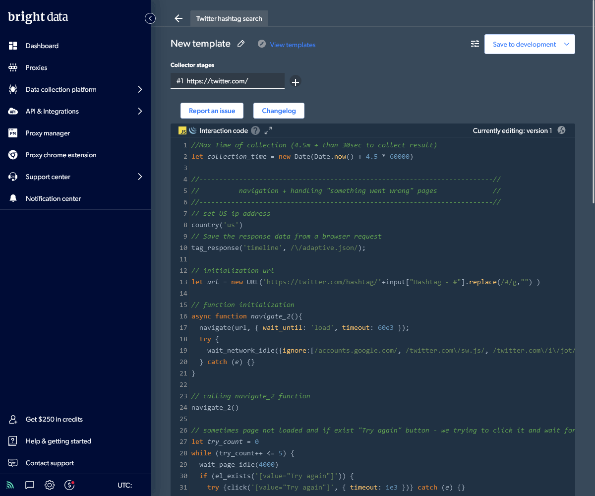 Bright Data code editor